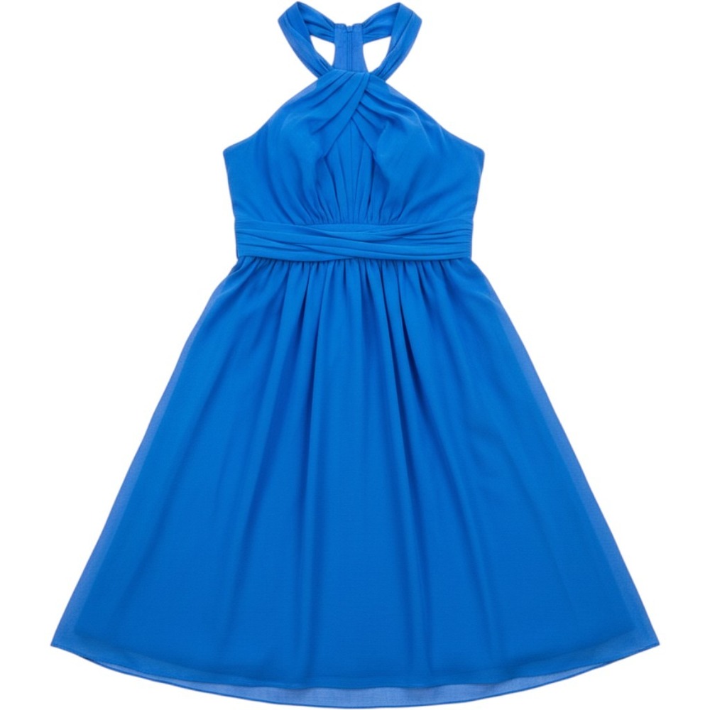 David's Bridal Royal Blue Chiffon Twisted Halter Bridesmaid Dress Size 6